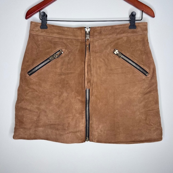 All Saints Piper Goat Suede Tan Zipper Mini Skirt 6 - Picture 2 of 9